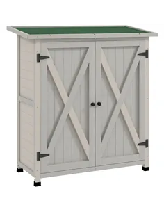 Outsunny 46.5 x 97cm Compact Wooden Storage Shed - Light Grey