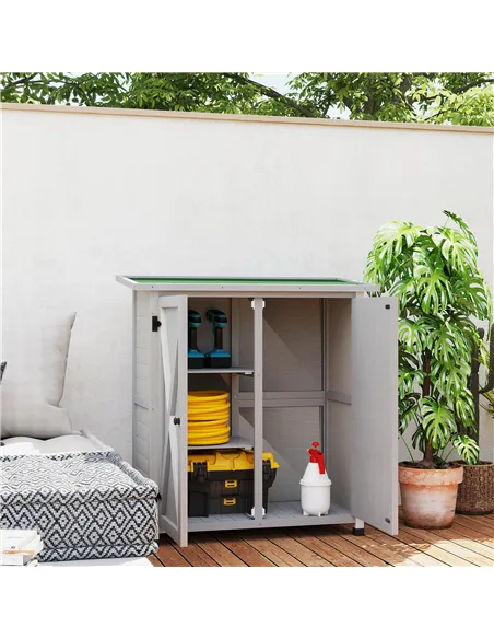 Outsunny 46.5 x 97cm Compact Wooden Storage Shed - Light Grey