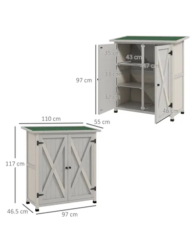 Outsunny 46.5 x 97cm Compact Wooden Storage Shed - Light Grey