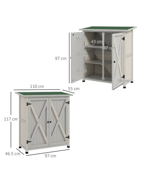 Outsunny 46.5 x 97cm Compact Wooden Storage Shed - Light Grey