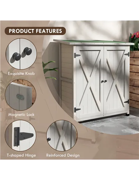 Outsunny 46.5 x 97cm Compact Wooden Storage Shed - Light Grey