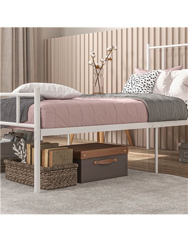 HOMCOM Single Bed Frame, Metal Bed Base with Headboard and Footboard, Metal Slat Support and 31cm Underbed Storage Space