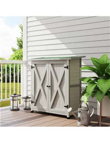 Outsunny 46.5 x 97cm Compact Wooden Storage Shed - Light Grey