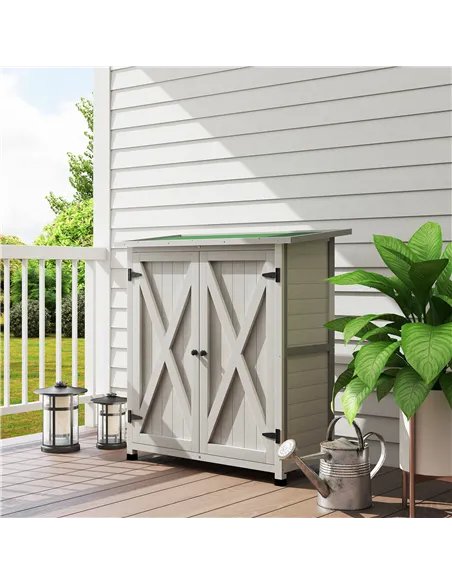 Outsunny 46.5 x 97cm Compact Wooden Storage Shed - Light Grey