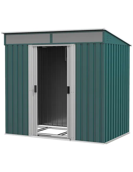 Outsunny 6.5 x 4FT Galvanised Metal Shed with Foundation Kit, Lockable Tool Garden Shed with Double Sliding Doors, Vents, Green