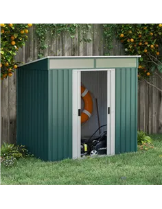 Outsunny 6.5 x 4FT Galvanised Metal Shed with Foundation Kit, Lockable Tool Garden Shed with Double Sliding Doors, Vents, Green 2