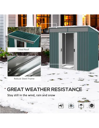 Outsunny 6.5 x 4FT Galvanised Metal Shed with Foundation Kit, Lockable Tool Garden Shed with Double Sliding Doors, Vents, Green