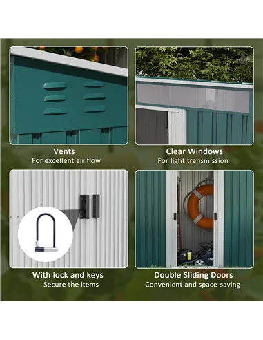 Outsunny 6.5 x 4FT Galvanised Metal Shed with Foundation Kit, Lockable Tool Garden Shed with Double Sliding Doors, Vents, Green