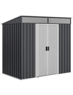 Outsunny 6.5 x 4FT Galvanised Metal Shed with Foundation Kit, Lockable Tool Garden Shed with Double Sliding Doors, Vents, Grey