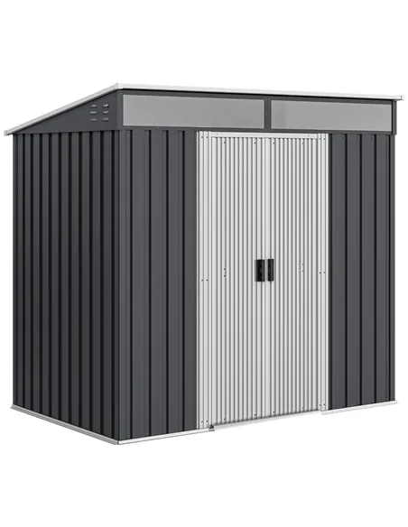 Outsunny 6.5 x 4FT Galvanised Metal Shed with Foundation Kit, Lockable Tool Garden Shed with Double Sliding Doors, Vents, Grey