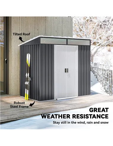 Outsunny 6.5 x 4FT Galvanised Metal Shed with Foundation Kit, Lockable Tool Garden Shed with Double Sliding Doors, Vents, Grey
