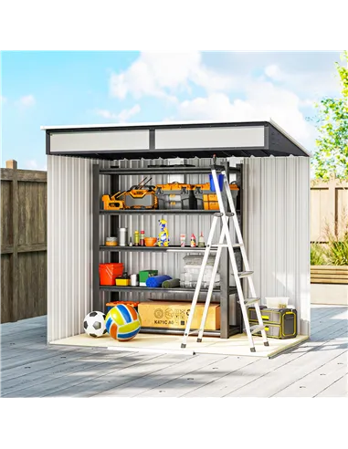 Outsunny 6.5 x 4FT Galvanised Metal Shed with Foundation Kit, Lockable Tool Garden Shed with Double Sliding Doors, Vents, Grey