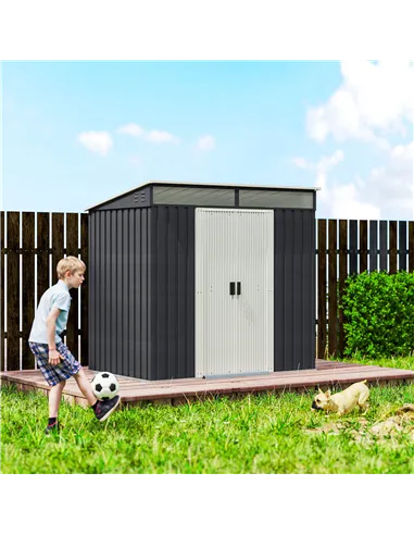 Outsunny 6.5 x 4FT Galvanised Metal Shed with Foundation Kit, Lockable Tool Garden Shed with Double Sliding Doors, Vents, Grey
