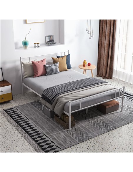HOMCOM Double Metal Bed Frame Solid Bedstead Base with Headboard and Footboard, Metal Slat Support and Underbed Storage Space, B