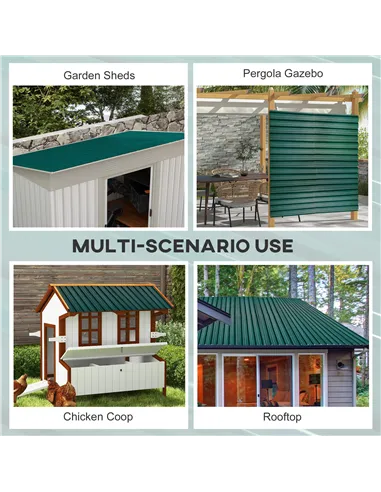 Outsunny Set of 12 Corrugated Steel Roof Sheet Panels - Green