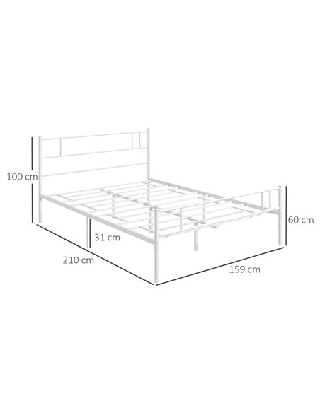 HOMCOM Double Metal Bed Frame Solid Bedstead Base with Headboard and Footboard, Metal Slat Support and Underbed Storage Space, B