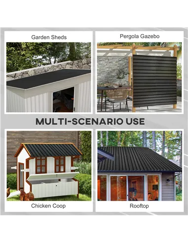 Outsunny Set of 12 Corrugated Steel Roof Sheet Panels - Dark Grey