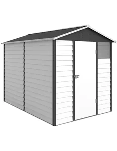 Outsunny 9x 6FT Metal Outdoor Garden Shed, Galvanised Tool Storage Shed w/ Sloped Roof, Lockable Door for Patio Lawn, Dark Grey