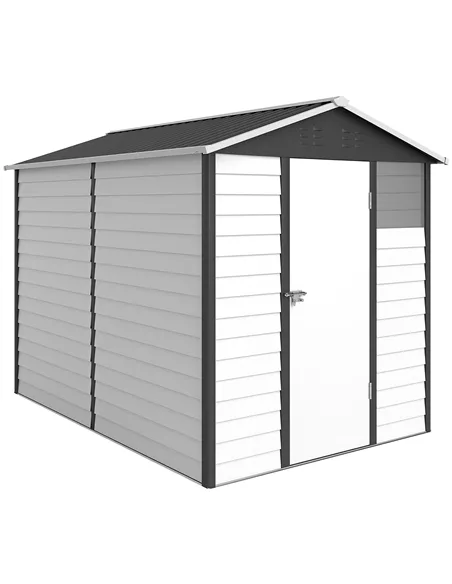 Outsunny 9x 6FT Metal Outdoor Garden Shed, Galvanised Tool Storage Shed w/ Sloped Roof, Lockable Door for Patio Lawn, Dark Grey