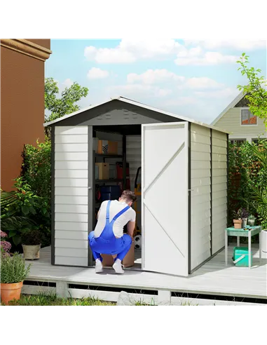 Outsunny 9x 6FT Metal Outdoor Garden Shed, Galvanised Tool Storage Shed w/ Sloped Roof, Lockable Door for Patio Lawn, Dark Grey