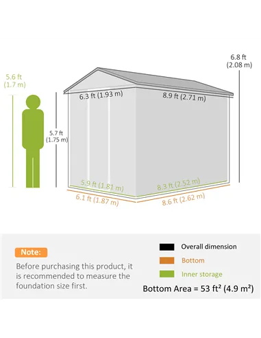 Outsunny 9x 6FT Metal Outdoor Garden Shed, Galvanised Tool Storage Shed w/ Sloped Roof, Lockable Door for Patio Lawn, Dark Grey