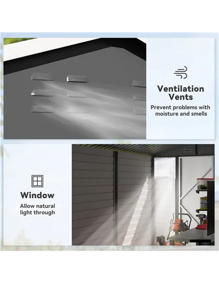 Outsunny 9x 6FT Metal Outdoor Garden Shed, Galvanised Tool Storage Shed w/ Sloped Roof, Lockable Door for Patio Lawn, Dark Grey