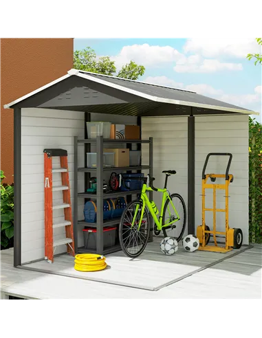 Outsunny 9x 6FT Metal Outdoor Garden Shed, Galvanised Tool Storage Shed w/ Sloped Roof, Lockable Door for Patio Lawn, Dark Grey