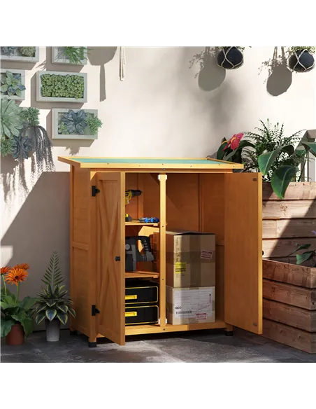 Outsunny 46.5 x 97cm Compact Wooden Storage Shed - Yellow