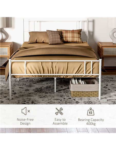 HOMCOM Double Metal Bed Frame Solid Bedstead Base with Headboard and Footboard, Metal Slat Support and Underbed Storage Space, B