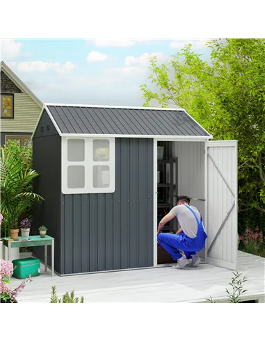 Outsunny 7 x 6ft Galvanised Garden Shed, with Latch - Dark Grey