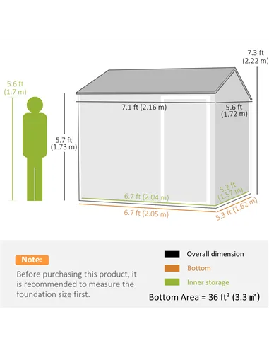 Outsunny 7 x 6ft Galvanised Garden Shed, with Latch - Dark Grey