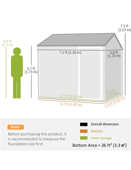 Outsunny 7 x 6ft Galvanised Garden Shed, with Latch - Dark Grey