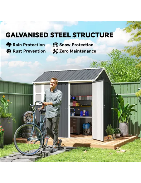 Outsunny 7 x 6ft Galvanised Garden Shed, with Latch - Dark Grey