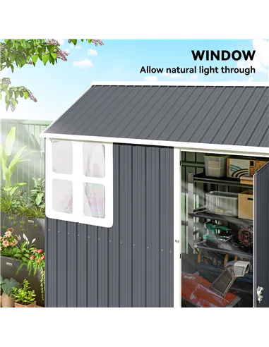 Outsunny 7 x 6ft Galvanised Garden Shed, with Latch - Dark Grey