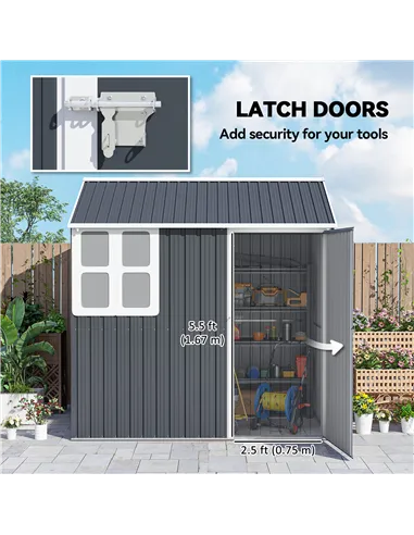 Outsunny 7 x 6ft Galvanised Garden Shed, with Latch - Dark Grey