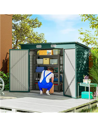 Outsunny 3.7 x 7.9ft Galvanised Steel Shed, with Latched Door and Padlock - Green