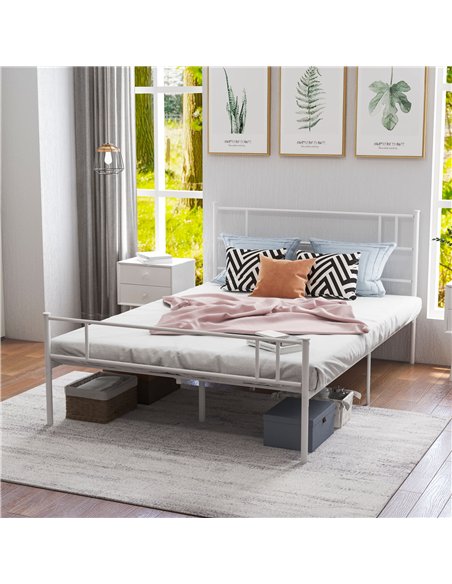 HOMCOM Double Metal Bed Frame Solid Bedstead Base with Headboard and Footboard, Metal Slat Support and Underbed Storage Space, B