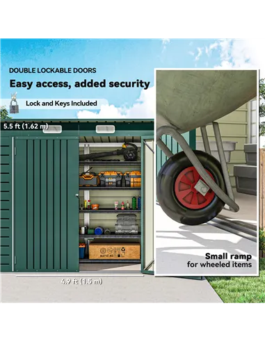 Outsunny 3.7 x 7.9ft Galvanised Steel Shed, with Latched Door and Padlock - Green
