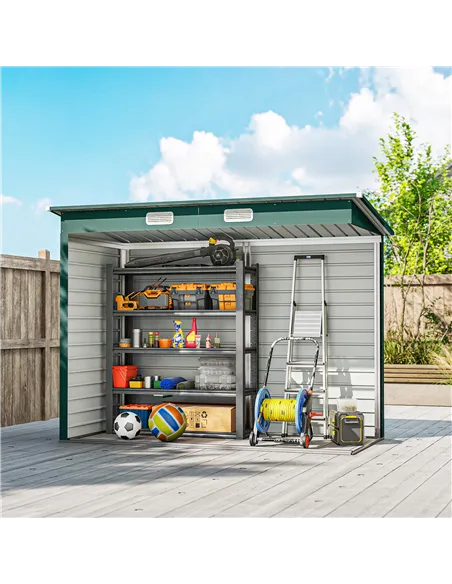 Outsunny 3.7 x 7.9ft Galvanised Steel Shed, with Latched Door and Padlock - Green