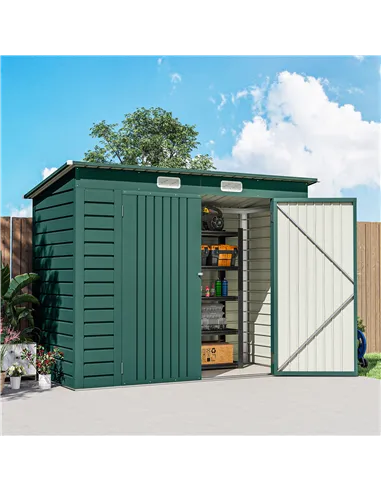 Outsunny 3.7 x 7.9ft Galvanised Steel Shed, with Latched Door and Padlock - Green
