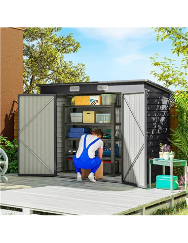 Outsunny 3.7 x 7.9ft Galvanised Steel Shed, with Latched Door and Padlock - Grey
