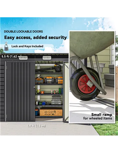 Outsunny 3.7 x 7.9ft Galvanised Steel Shed, with Latched Door and Padlock - Grey