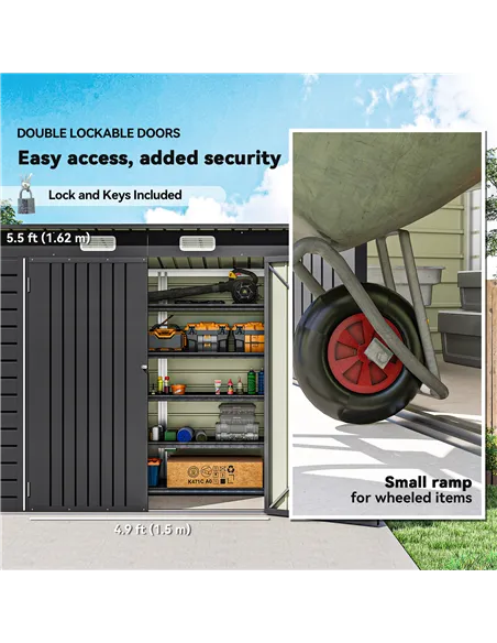 Outsunny 3.7 x 7.9ft Galvanised Steel Shed, with Latched Door and Padlock - Grey