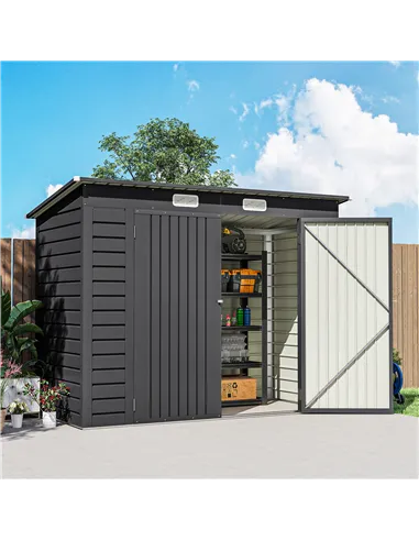 Outsunny 3.7 x 7.9ft Galvanised Steel Shed, with Latched Door and Padlock - Grey