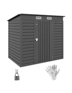 Outsunny 4 x 6ft Galvanised Metal Garden Shed, with Locking Door - Grey