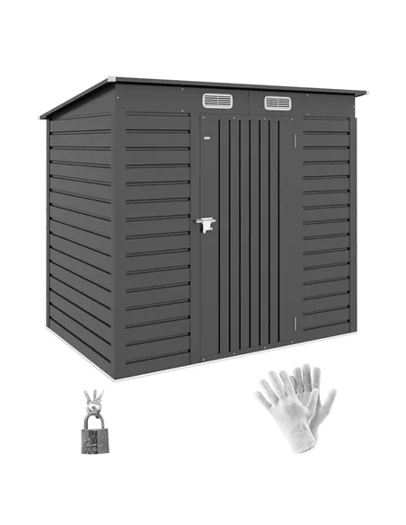 Outsunny 4 x 6ft Galvanised Metal Garden Shed, with Locking Door - Grey