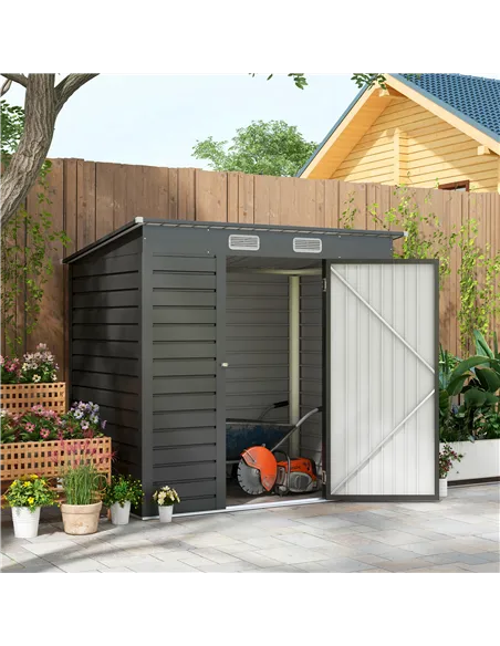 Outsunny 4 x 6ft Galvanised Metal Garden Shed, with Locking Door - Grey