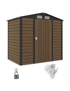 Outsunny 4 x 6ft Galvanised Steel Garden Shed, with Lock and Gloves - Oak