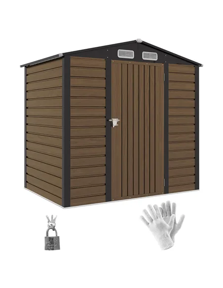 Outsunny 4 x 6ft Galvanised Steel Garden Shed, with Lock and Gloves - Oak