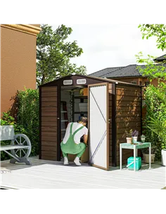 Outsunny 4 x 6ft Galvanised Steel Garden Shed, with Lock and Gloves - Oak 2